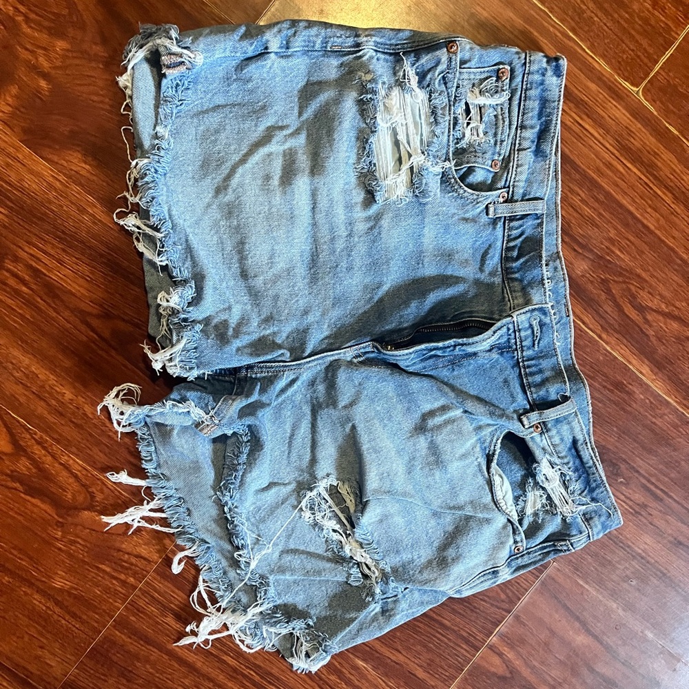 American Eagle Outfitters Distressed Light Blue Denim Jean Shorts
